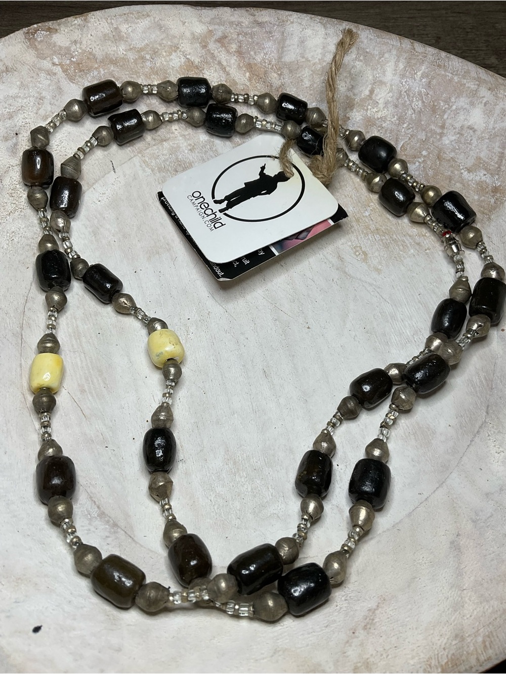 NWT Mission Ethiopia 2010s Handcrafted Wood Bead Statement Necklace • Y2K Boho